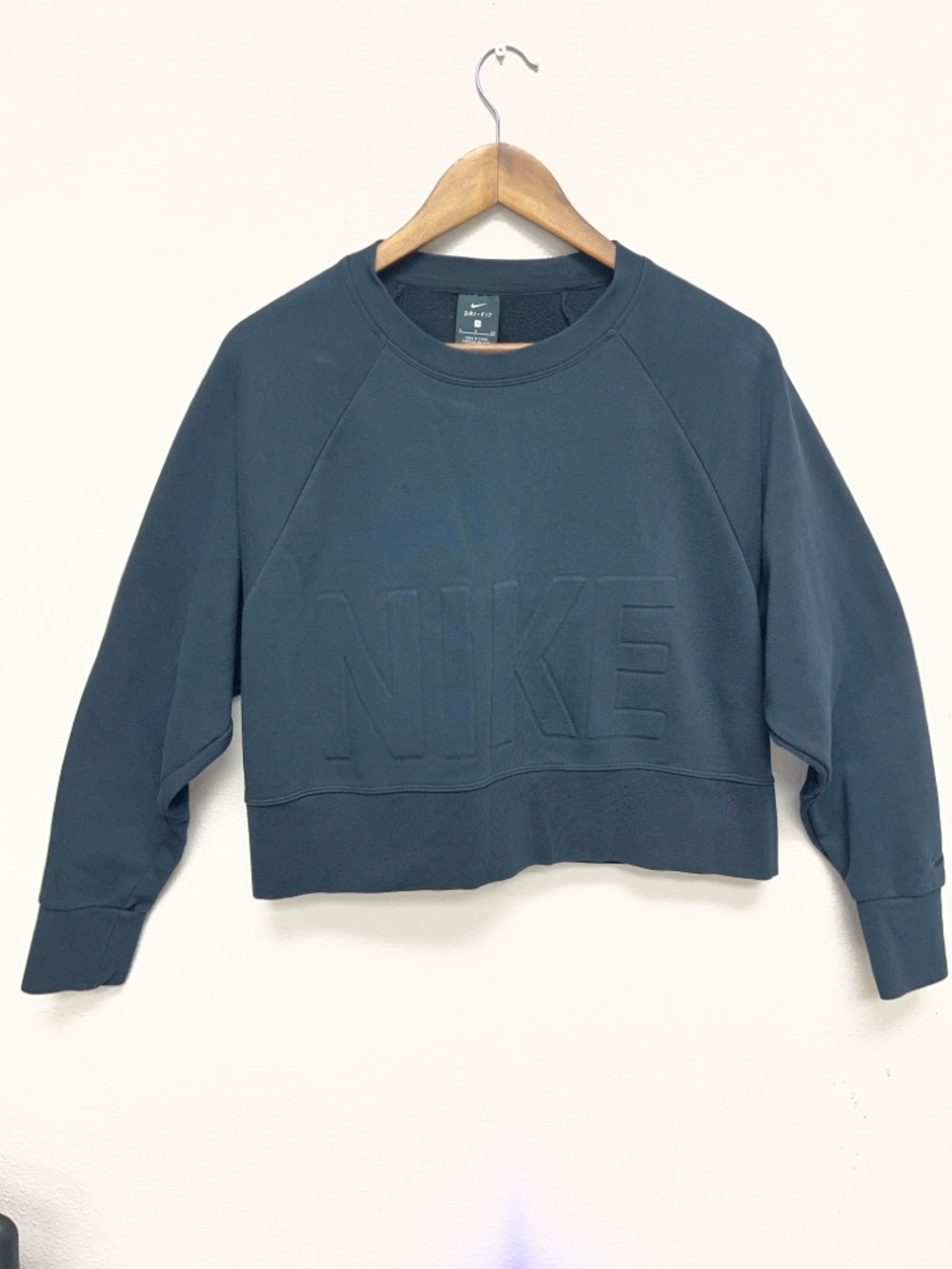 Nike Women's Teal Embossed Logo Cropped Crew Sweatshirt